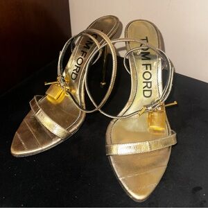 TOM FORD GOLD LEATHER PADLOCK POINT NAKED SANDAL sz 40